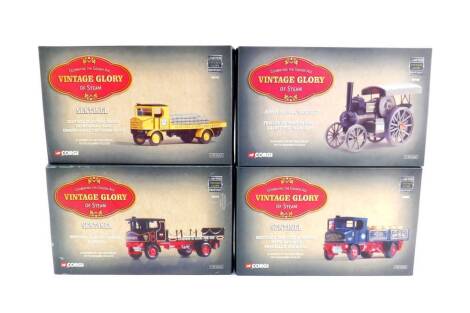 Corgi die cast Vintage Glory of Steam, limited edition models, comprising a Fowler BG Road Engine - 'Lafayette War Department'., Sentinel Platform Wagon with cement bags, Cement Marketing Company Ltd., Sentinel DG Force Steam Wagon with barrels, McMullane