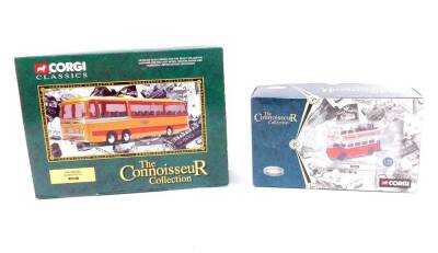 A Corgi Classics die cast Connoisseur Collection, limited edition, Yelloways Bedford Val Set, 35301, together with a limited edition London Coaches, AC Routemaster open top with figures, scale 1:50, 35102, both boxed. (2)