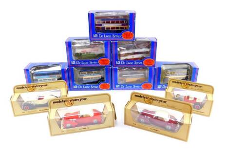 Gilbow die cast Exclusive First Editions of Buses, scale 1:76, together with Matchbox Models of Yesteryear Models of Vintage Cars, comprising Vauxhall Y-2., two 1937 Cord 812 Y-18., and 1935 Auburn Y-19, all boxed. (11)