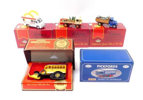 Three Matchbox limited edition die cast models, comprising Macdonald's 1948 Dodge Route Van., Fisherman's Wharf 1920 Mac AC., and an F.C.Conybeare Gardener's Special Edition, all boxed with certificates, together with a Special Edition 1923 Scania - Fabis