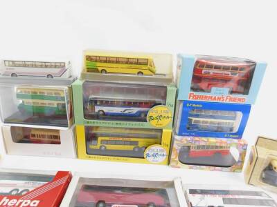 Die cast and other models of coaches and buses, including an Auto Carro Bus., Hornby Lincolnshire Roadline Bus., Wiking Model Berliner Double Decker Bus., and a Tekno Mercedes Benz Bus, all boxed. (qty) - 2