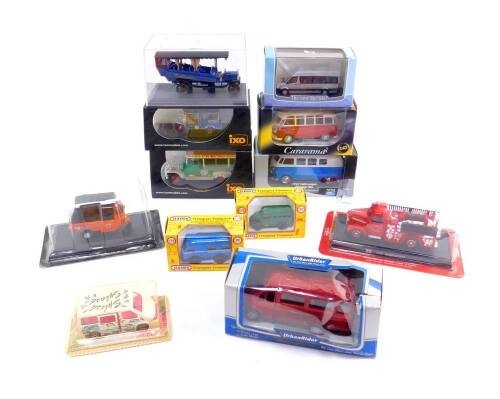 Die cast vehicles, including a Del Prado Bedford 1939 Fire Tender., IXO Tuk-Tuk Taxi Bangkok., Swiftsure Charabanc., and a Jeepney Manilla, all boxed. (12)