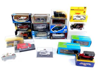 Minichamps IXO and other die cast sports and vintage cars, and sundry vehicles, all boxed. (18)