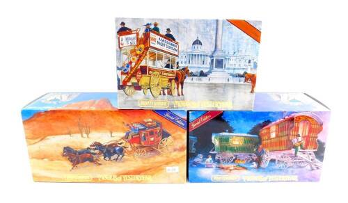 A Matchbox Models of Yesteryear Wells Fargo Stagecoach 1875, Gypsy Caravan 1900, and a London Omnibus 1886, all boxed. (3)