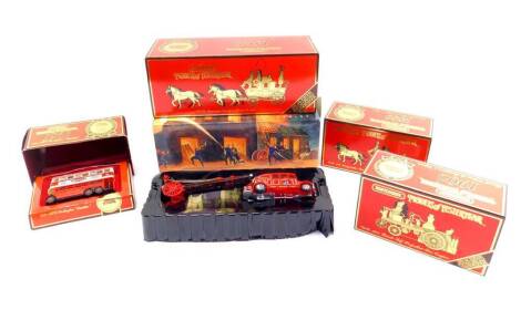 Matchbox Models of Yesteryear Special Editions, comprising a Passenger Coach and Horses 1820., 1931 A&C Trolley Bus 'Diddler'., 1905 Busch Self Propelled Fire Engine., 1818 Merryweather Steam Fire Engine 'Greenwich', together with a Fire Engine Series Mod