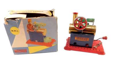 A Mamod steam engine MM2, boxed.