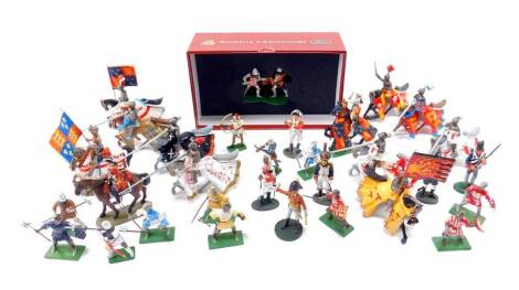 A Britains Knights of Agincourt Set, Knights Dualling - Foot, Sir John Grey v Conte de Vaudemont, 40239, boxed, together with metal figures of Agincourt knights on horseback and foot soldiers, and Del Prado Napoleonic figures. (qty)