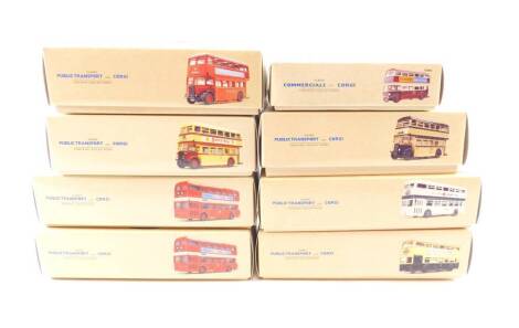 Corgi Commercial Classic and Classics buses, comprising 97826 (x2), 97391, 97829, 97003, 97828, 97827, and 97824, all boxed. (8)