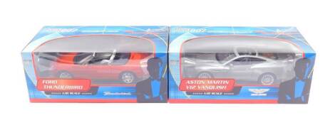 Two Beanstalk die cast James Bond 007 motorcars, scale 1:18, comprising Aston Martin V12 Vanquish and Ford Thunderbird, boxed.