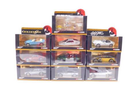 Ten Corgi die cast James Bond 007 vehicles, The Director's Cut, including Aston Martin DB5, Lotus Esprit Turbo, Gyrocopte, Lotus Underwater, and a BMW Z3, boxed.