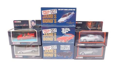 Seven Corgi die cast James Bond 007 vehicles, including Special Agent 007 Series, and Corgi Classics, boxed.