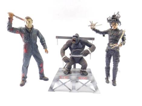 A scale model figure of Edward Scissorhands, 47cm H. together with two Macfarlane Toys figures, King Kong and Jason Voorhees.