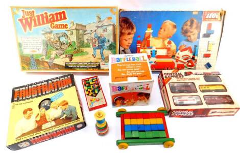 A Lego building set, no.60, Just William game, Frustration, and sundry toys, most boxed. (8)