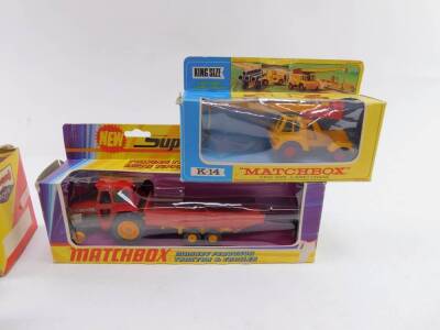 A Matchbox King Size die cast model of a Jumbo Crane, K14, Massey Ferguson Tractor and Trailer, K3, and a Tri-Ang Toys Military Series vehicle, all boxed. (3) - 2