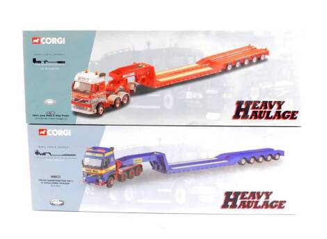 A Corgi die cast Heavy Haulage Volvo Globetrotter, FH124, axle (King Trailer), Banks Bros, limited edition, CC12406, together with a Volvo, Jeep Dolly, and King Trailer, Chris Bennett (Heavy Haulage) Ltd, limited edition, CC12404, both boxed. (2)