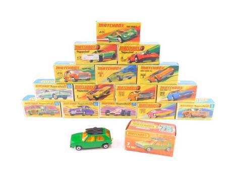 Matchbox Superfast die cast vehicles, including Monteverdi HAI, Gruesome Twosome, VW Golf and Formula 1 racing car, all boxed. (16)