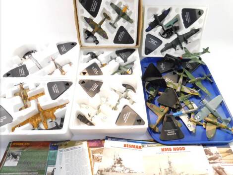 Atlas Editions scale models of WWII fighter planes, with named stands, and leaflets, some boxed. (qty)