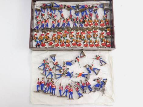 Various 20thC lead soldiers, Napoleonic Regiments, standing at guard holding rifles, some in red, white and blue, 5.5cm H, etc. (qty)