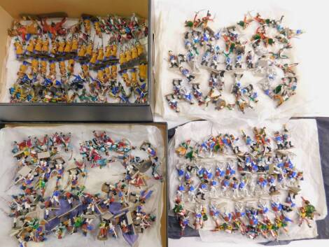 Various 20thC lead soldiers, Napoleonic type, some holding flags, French Officer, 7cm H, various others in blue trim, etc. (qty)