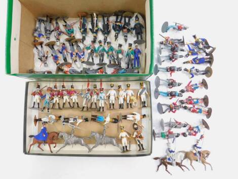 Various 20thC lead soldiers, to include white and orange trim, one holding drum, 7cm H, etc. (qty)