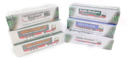 Six Atlas Edition die cast Eddie Stobart lorries, and coach, boxed.