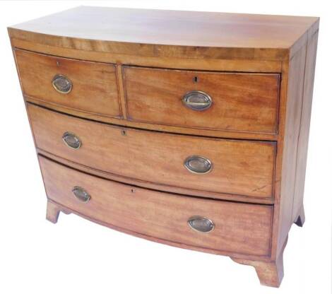 An early 19thC mahogany bow fronted chest, with two short and two long drawers, on splay feet, 82cm H, 98cm W.