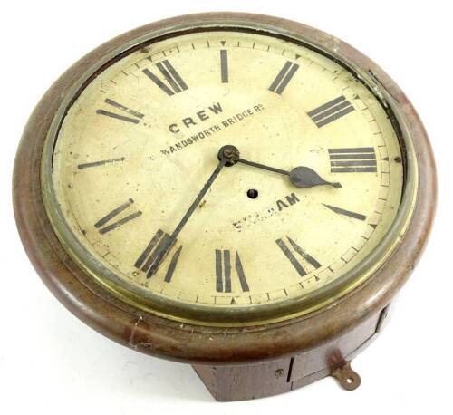 A mahogany wall clock, the dial stamped Crew Wandsworth Bridge Road, Fulham, (AF), 39cm dia.