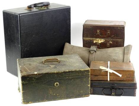 A collection of items, to include a leather tool roll, small tin chest, typewriter, jewellery box, etc.