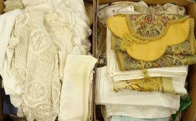 A quantity of linen and lace, some tapestry type panels, etc. - 2