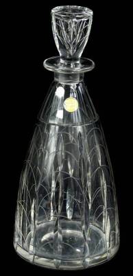 A John Walsh Kendall pattern crystal decanter and stopper, designed by William Clyne Farquharson, etched mark to underside and paper label, 29cm H.