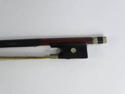 A Jerome Lamy violin, with single piece back, labelled to interior Dulcis et Fortis, length of back 33cm and a bow with nickel silver mounts. - 11