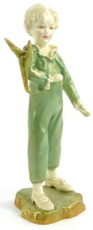 A Royal Worcester porcelain figure after F Doughty, the parakeet in green and gold, printed mark in black to underside, dated 1954, 18cm H.