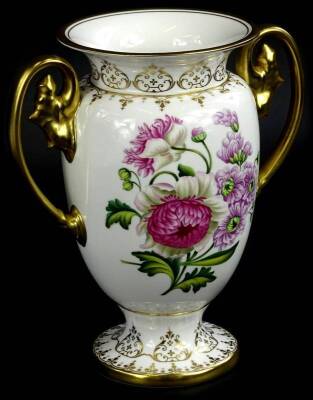 A Spode porcelain two handled vase, decorated with flowers, made to celebrate the 200th Anniversary of the Creation of Bone China by Spode, produced in a limited edition of 200, number 69, sold with certificate and original packaging. - 3