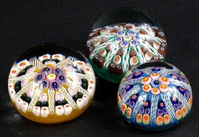 Three various Millefiore paperweights, each with stylised star decoration, unsigned. - 2