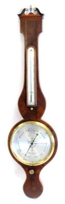 D.Gugeri, Boston, A mid 19thC mahogany and boxwood and ebony strung, wheel barometer, with silvered dial thermometer etc., 99cm L.