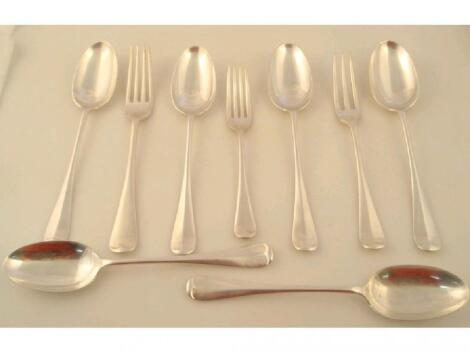 A set of six silver rat tail pattern serving spoons