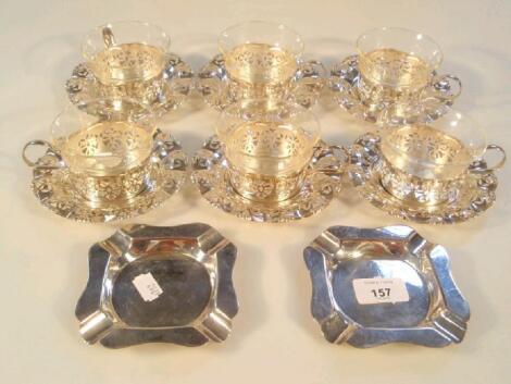 Six silver plated pierced dishes