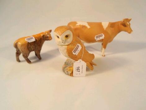 Beswick owl, no.2026, highland calf no.1827D, gloss, Guernsey