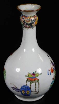 A Chinese porcelain guglet vase, decorated with oriental figures at various pursuits, below a floral decorated band and brown rim, 23cm H. - 4