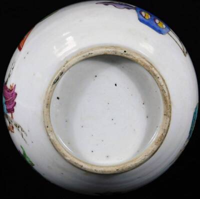 A Chinese porcelain guglet vase, decorated with oriental figures at various pursuits, below a floral decorated band and brown rim, 23cm H. - 6