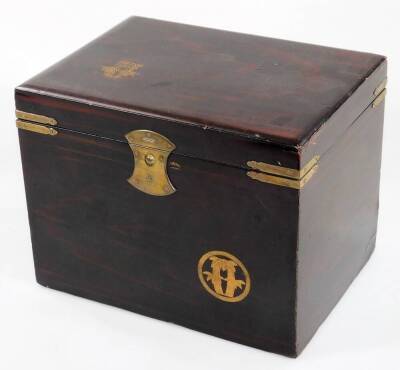 A 20thC Japanese late Meiji period lacquered box, of rectangular form, with sparse gilt tree decoration, 20cm H, 27cm W, 20cm D.