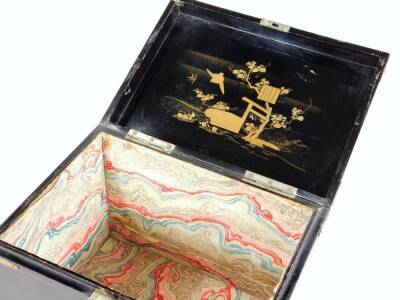 A 20thC Japanese late Meiji period lacquered box, of rectangular form, with sparse gilt tree decoration, 20cm H, 27cm W, 20cm D. - 3