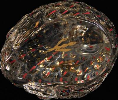 A 20thC Val St Lambert glass quail, picked out in colours with gilt highlights, etched mark beneath, 8cm H. - 3