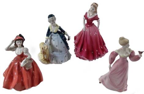 Various Coalport figures, Ladies Of Fashion, Belinda, 22cm H, Abigail, Flora, etc, printed marks beneath. (4)