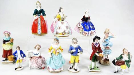 Various continental porcelain miniature figures, etc. Sitzendorf type figure of a lady seated on chair, polychrome decorated, 9cm H, etc. (a quantity)