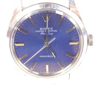 A Rolex oyster perpetual Air King gentleman's wristwatch, blue baton precision dial, stainless steel cased, model 5500, serial 7624130, boxed and outer boxed. - 2