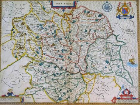 After Speed. Map Of Yorkshire, 17thC, in colours, 40cm x 52cm.