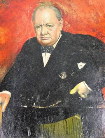 After Sutherland. Sir Winston Churchill, quarter profile, oil on board, unsigned, 44cm x 38cm.