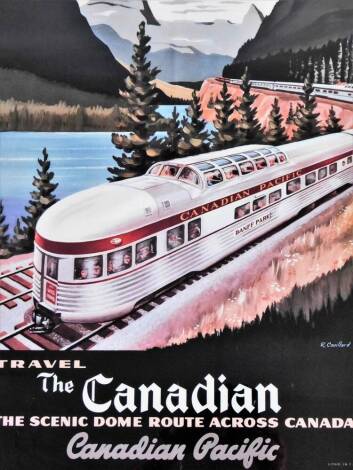 After Couillard. Travel The Canadian The Scenic Dome Route Across Canadian Pacific travel poster, printed, T-1608 and 1955 copyright, 65cm x 43cm.