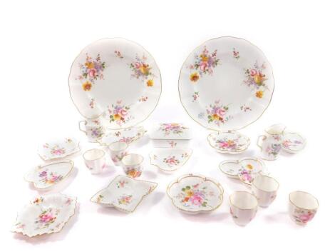 Royal Crown Derby porcelain decorated in the Derby Posies pattern, including a pair of cream jugs, six egg cups, trinket dishes, etc. (qty)